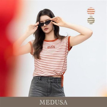 現貨【MEDUSA 曼度莎】美式滾邊條紋抽繩下擺T恤 - 2色（M-XL）｜短袖T恤 休閒穿搭 美式T恤