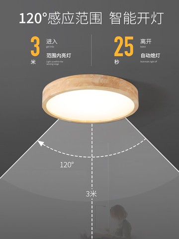 北歐原木超薄人體感應吸頂燈家用過道走廊陽臺玄關燈具樓梯試衣間