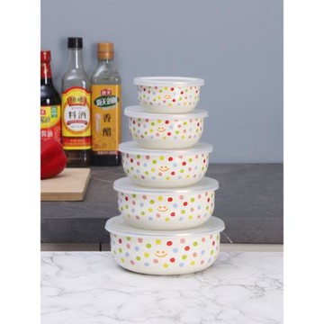 歐麗家琺瑯搪瓷保鮮碗搪瓷帶蓋冰箱保鮮碗老式懷舊復古泡面碗帶蓋