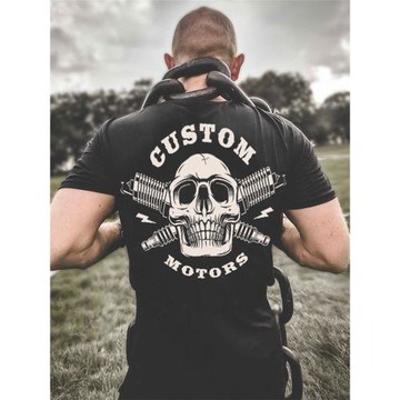歐美潮牌復古骷髏頭純棉重磅短袖T恤高街朋克風搖滾機車大碼男裝