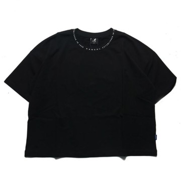 KANGOL 短T 黑 寬版 領口英文 女 6222100620