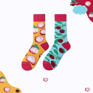 不對稱襪子女中筒襪長襪ab襪可愛錯配山竹水果