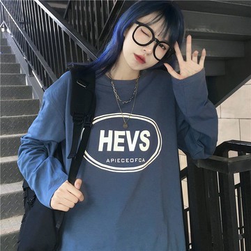 長袖T恤女學生寬松圓領上衣純棉BF風字母印花時尚秋季新款【聚宝屋】