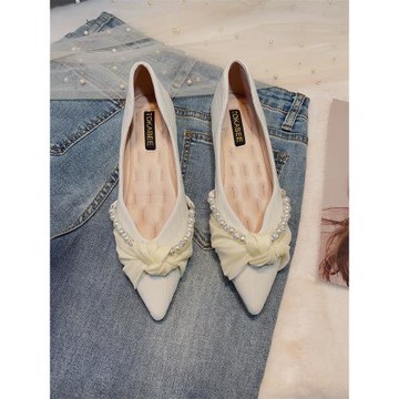 小香風潮牌單鞋女2025春新款氣質法式豆豆鞋女瓢鞋尖頭晚晚平底鞋