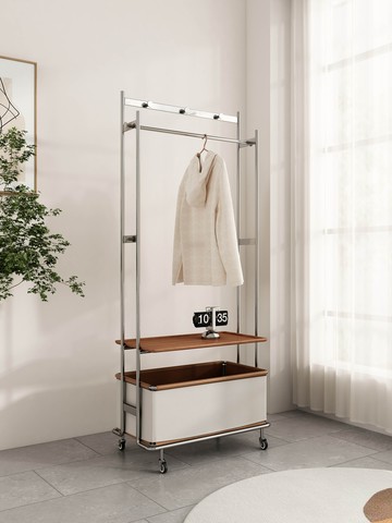 免運速發開發票 小戶型多功能不銹鋼衣帽架置物架子臥室實木可移動衣架落地掛衣架