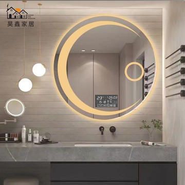 免運 公司貨 鏡子 全身鏡 掛墻鏡 浴室鏡 月亮智能發光圓形衛生間鏡子梳妝臺光鏡浴室帶燈防霧壁掛浴室鏡工廠直銷 售後保障 全館折扣 5h816