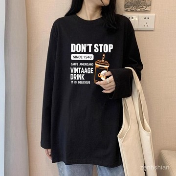 ✨100%純棉 大尺碼女裝 長袖上衣女 寬鬆上衣 純棉t桖 字母印花 顯瘦遮肚 透氣吸汗 內搭打底衫 休閒上衣