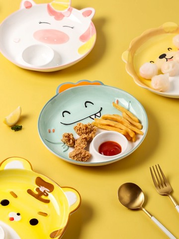 卡通餃子盤子帶醋碟家用分格小吃盤水餃專用寶寶兒童早餐盤【林之色】