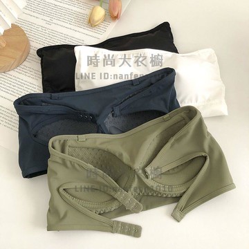 冰絲防滑無肩帶抹胸內衣女小胸聚攏文胸無鋼圈帶胸墊裹胸【時尚大衣櫥】