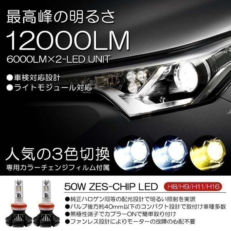 RU1/RU2/RU3/RU4 前期/後期 ヴェゼル ハイブリッド含む LED フォグランプ H8 50W 12000ルーメン ZES ファンレス  3色切替 3000K/6500K/8000K 車検対応 | LINEブランドカタログ