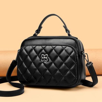 時尚菱格斜挎軟皮小方包小包2025簡約百搭休閑手提輕奢女包新款潮