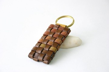 手染皮革 風格鑰匙圈 雙掛環款 卡其色