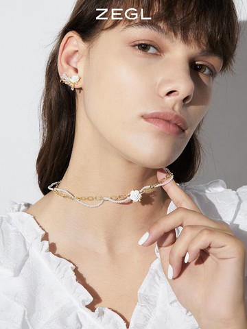 ZEGL設計師白月光與白玫瑰項鏈女小眾設計感花朵吊墜鎖骨鏈配飾品