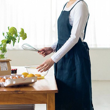 日本霜山 文藝復古風背掛交叉式抓皺圍裙(雙口袋)