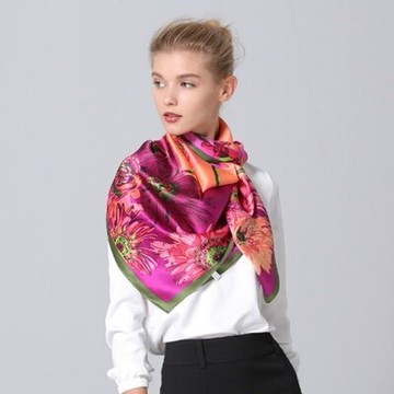 絲巾桑蠶絲圍巾-淡雅清新花朵圖騰女配件4色73hx16【獨家進口】【米蘭精品】