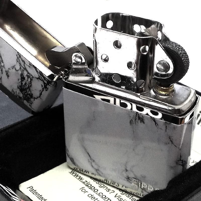 ジッポ ライター ZIPPO ロゴ シルバー ホワイト 4面加工 大理石 Marble Logo かっこいい おしゃれ メンズ ギフト プレゼント