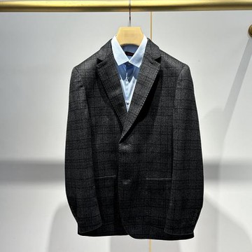 處理 23款 男士秋冬深灰格 80羊毛10羊絨10桑蠶絲 兩粒扣西服外套