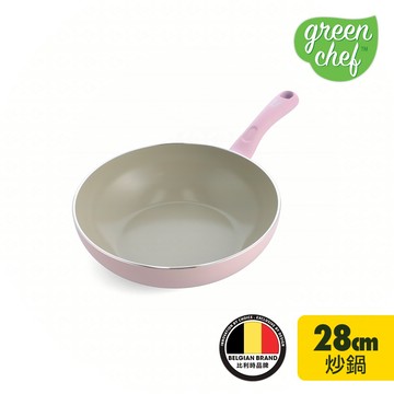 GreenChef 鑽石陶瓷塗層不沾炒鍋 Sandstone 28cm 櫻花粉 不含蓋 不挑爐具/IH爐適用/天然無毒