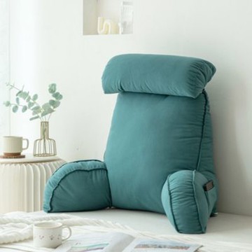 床头软包靠背垫 床上靠枕护颈靠垫 抱枕沙发护腰枕头側邊 有口袋帶頭枕-75×40×55CM