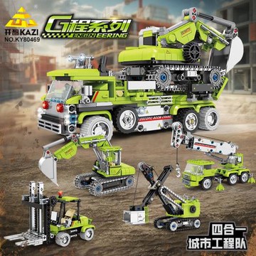 開智新品升降機工程車玩具小顆粒拼裝兒童益智積木可變形禮品批發