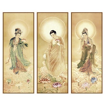 佛畫 佛像掛畫 西方三圣佛像觀音菩薩佛像壁畫禪意客廳背景牆裝飾畫中堂供臺掛畫『xy9574』