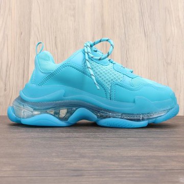 老爹鞋女2025年秋冬季新款巴黎家圓頭氣墊底湖藍色系帶青年休閑鞋