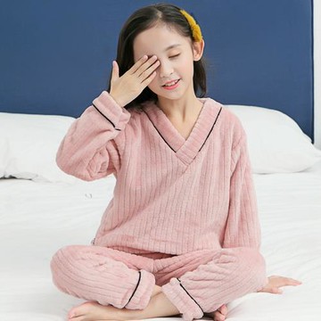 秋冬季小女孩中大童加絨睡衣