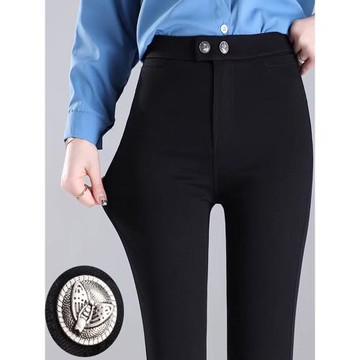 秋冬高腰彈力顯瘦打底褲女外穿加厚加絨修身顯瘦小黑褲小腳魔術褲