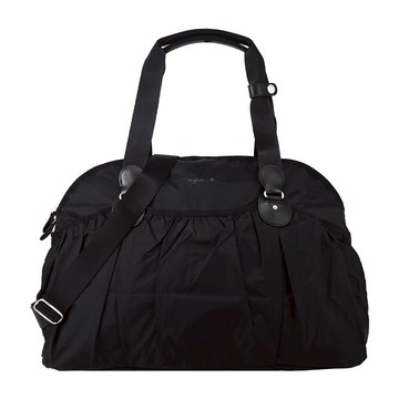 [平輸版]agnes b. 金屬LOGO抓皺風衣質料旅行袋-大-黑/真品平輸