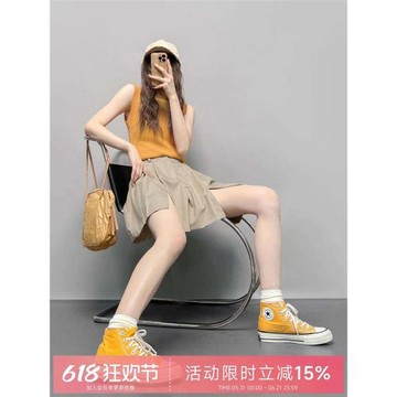 GLUFR開叉高腰休閑褲女夏季2025新款氣質百搭小個子顯瘦闊腿短褲