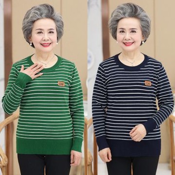 [米蘭精品] 現貨+預購 高級針織衫上衣秋冬毛衣寬鬆大碼休閒女裝百搭媽媽裝-長袖條紋女上衣5色74mo21