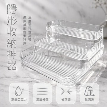 台灣出貨 透明三層展示架 底部條形鏤空 化粧品香水收納盒 桌面整理架 衛生間置物架