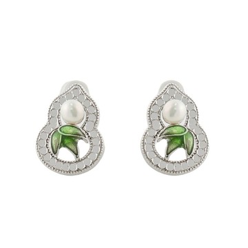 福蘆翠葉珍珠耳環 (聚財/招財/招貴人/納福)