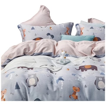 FOCA 100%萊賽爾纖天絲 四件式兩用被床包組  床包 + 兩用被 + 枕套 2個  雙人  熊派對