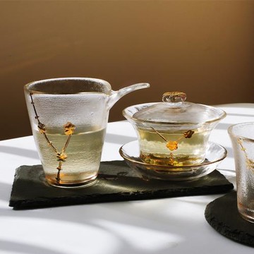 中式玻璃小茶杯描金梅花茶具主人杯單杯一口杯女生泡茶喝茶功夫茶