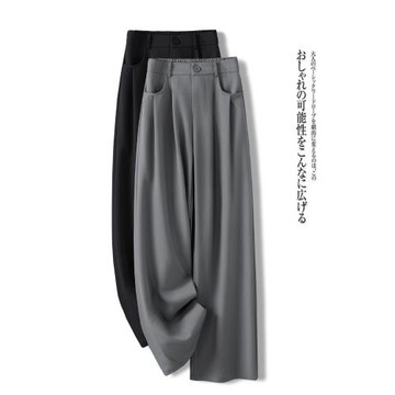 (免運)灰色西裝闊腿褲女秋季2026新款顯瘦寬松小個子拖地休閑窄版直筒褲