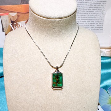 【西洋古董飾品】 高級感天然乾燥花卉銀手工綠巴洛克感 項鍊