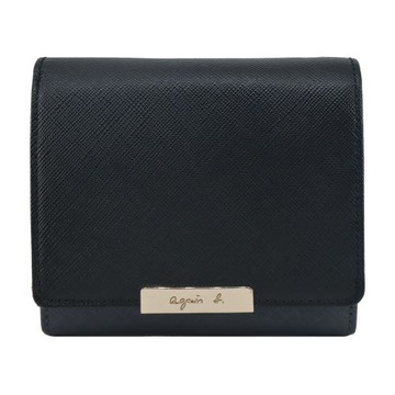 agnes b.長鐡牌LOGO雙色翻蓋短夾-黑
