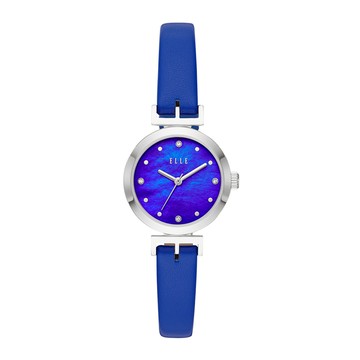 ELLE Odeon 皮革手錶 經典簡約設計 時尚流線 柔軟舒適 外觀精緻  藍色  1個