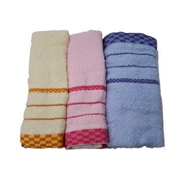 純棉緞檔毛巾 100%棉 33x74公分 台灣製  藍色 粉色 黃色  3條