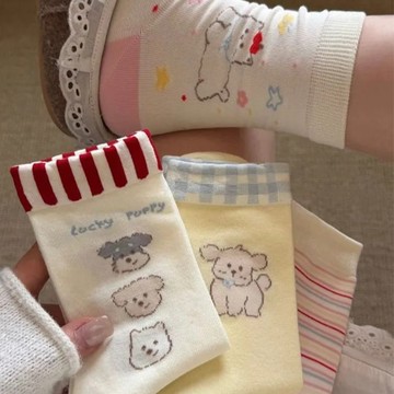 可愛 卡通 多巴胺 治癒系 軟萌 襪子女 春夏季款 韓版 日系 學院風 少女心 ins潮 童趣 小狗 中筒襪