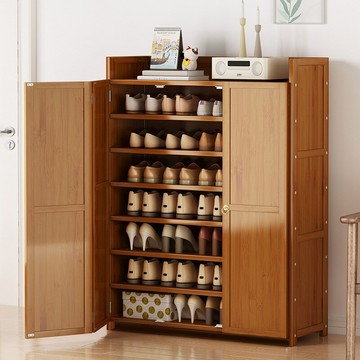 ??快速出貨?? 公司貨 楠竹鞋柜收納家用門口現代簡約玄關柜進門多層大容量帶門防塵鞋架