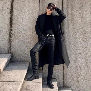 MRCYC涂層黑色牛仔褲男修身小腳直筒褲秋冬款韓系潮流休閑長褲子