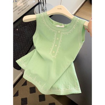 (免運)自留爆款推薦~小清新蕾絲刺繡無袖上衣女夏季獨特別致絕美小上衣