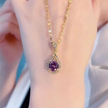 鑲嵌紫色鋯石吊墜女輕奢高級冷淡風頸鏈鎖骨鏈配飾