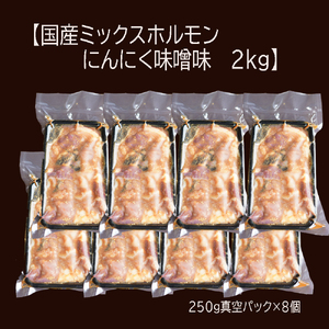 ホルモン焼き 国産牛 ミックスホルモン 2kg (250g×8)  ホルモン 焼肉 にんにく味噌味