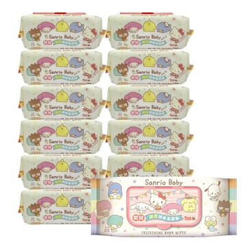 Sanrio Hello Kitty 嬰兒加厚純水柔濕巾/濕紙巾 100抽(加蓋)X12包 加厚無紡布棉柔超柔觸感
