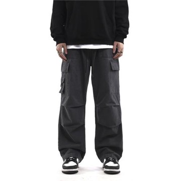 NO BURGER 美式水洗做舊多口袋工裝褲寬松大碼直筒闊腿休閑長褲