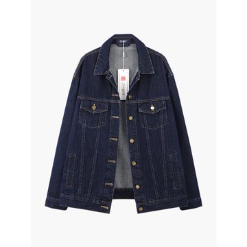 2025春秋新款bf深藍色牛仔外套女寬松韓版情侶長袖中長牛仔衣大碼