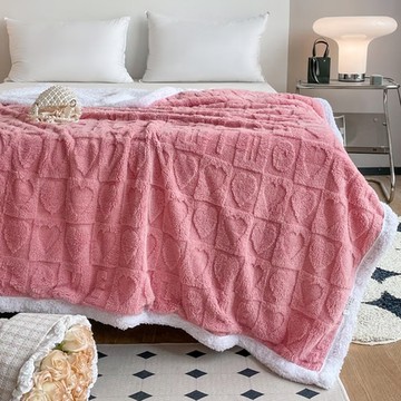 寢室安居 塔芙絨 + 羊羔絨 韓系3D立體緹花 抗靜電保暖毯被  200 x 150cm  櫻桃粉  1.6kg  1條